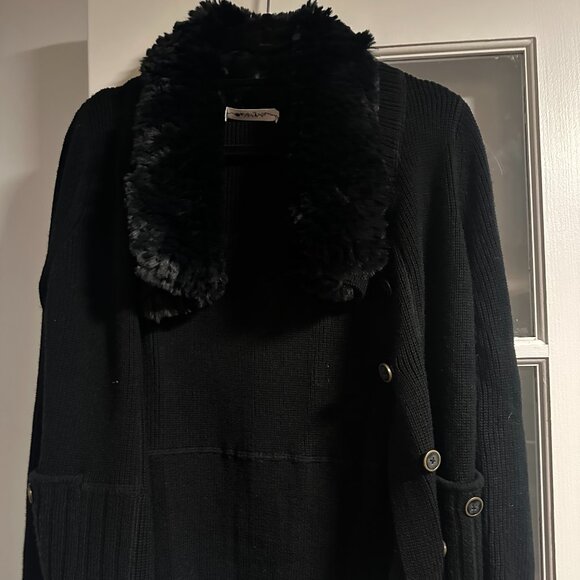 Calvin Klein button up sweater, black, with faux fur detail, size M/L - Picture 2 of 3